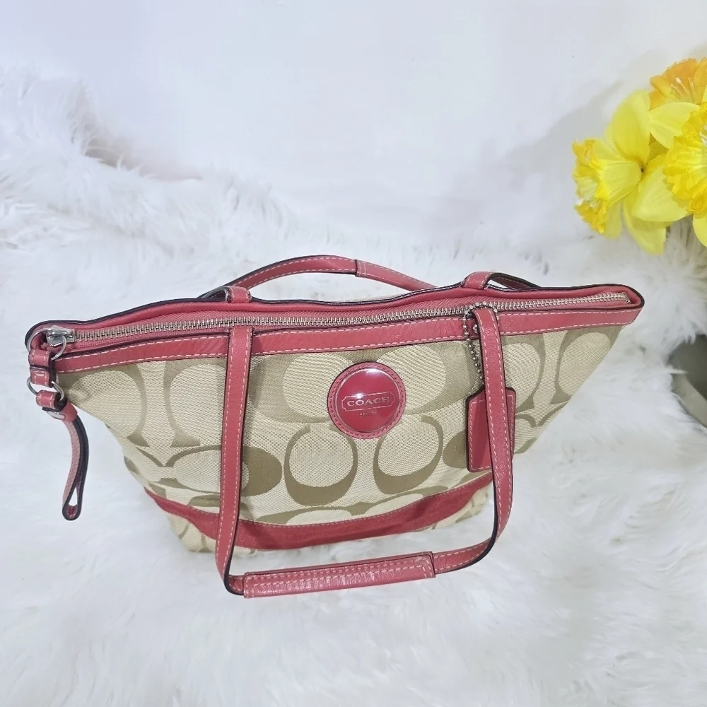 Coach Signature stripe totebag tan and pink
